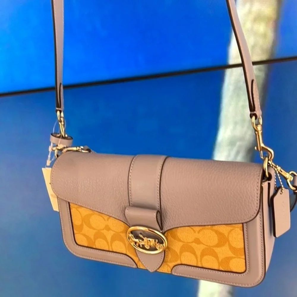 Coach Georgie Shoulder Bag In Signature Canvas Light Khaki / Marble Blue - Picture 2 of 16